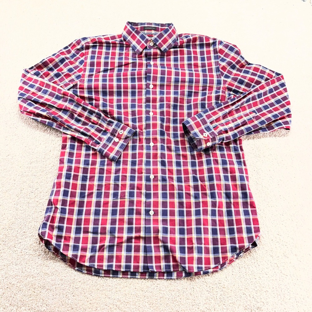 Banana Republic Shirt Mens Large Red Plaid‎ Camden Fit Non-Iron Button Down